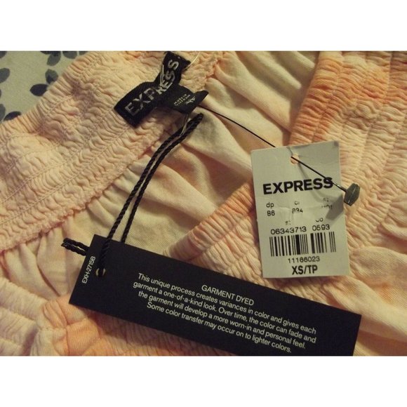 Express Size XS Peach Tie Dyed Smocked Off the Shoulder Blouse top (0-2) - Picture 5 of 9